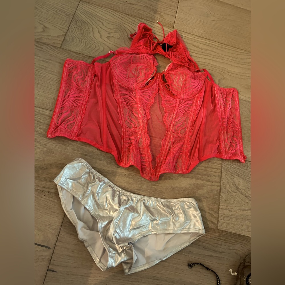 Burning Man set 8 Victoria’s Secret top corset and silver metallic ruched bottom